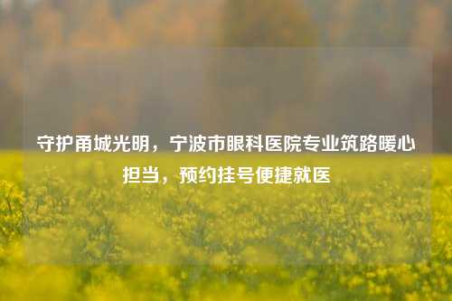 守护甬城光明，宁波市眼科医院专业筑路暖心担当，预约挂号便捷就医