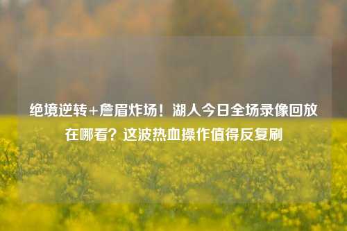 绝境逆转+詹眉炸场！湖人今日全场录像回放在哪看？这波热血操作值得反复刷