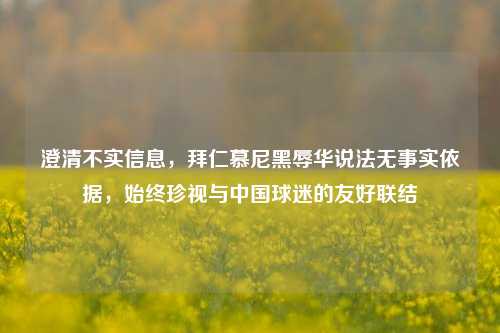 澄清不实信息，拜仁慕尼黑辱华说法无事实依据，始终珍视与中国球迷的友好联结