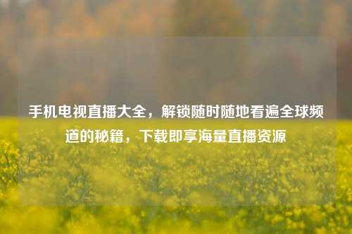 手机电视直播大全,解锁随时随地看遍全球频道的秘籍,下载即享海量直播资源