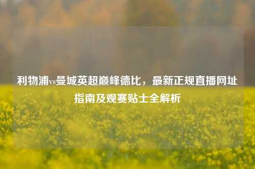 利物浦vs曼城英超巅峰德比,最新正规直播网址指南及观赛贴士全解析