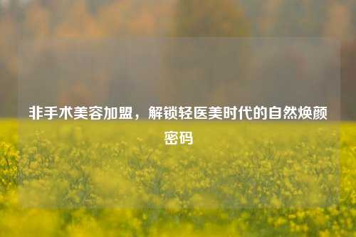 非手术美容加盟，解锁轻医美时代的自然焕颜密码